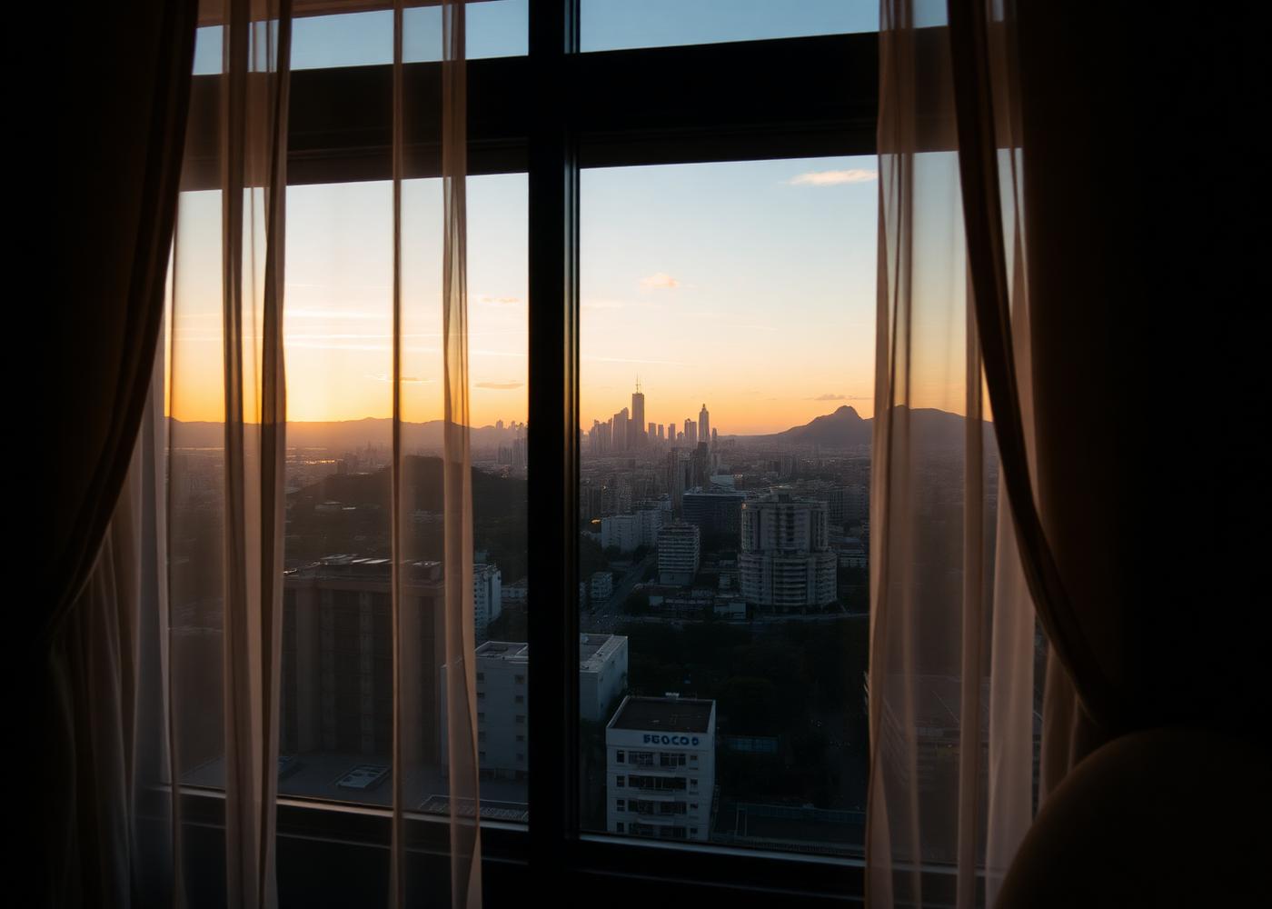 Vista da cidade a partir do ateliê no fim da tarde